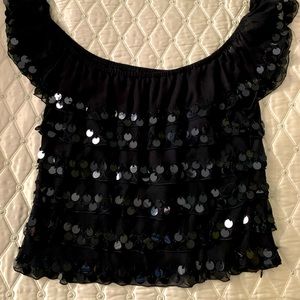 Cache Black Sequin Crop Top